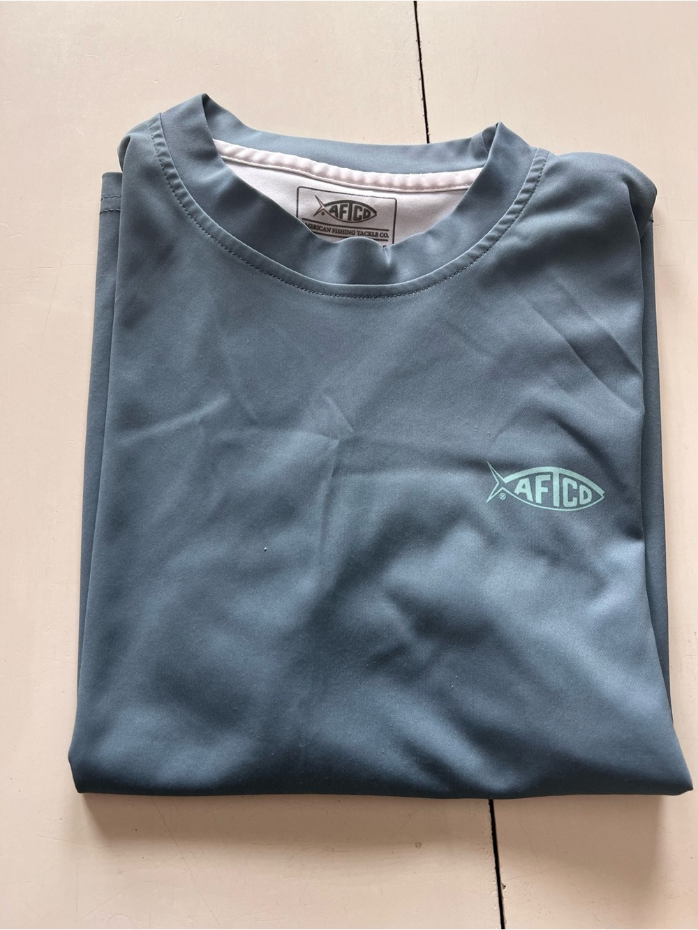 AFTCO Short Sleeve Performance Shirt in Slate Blue with Mint Logo